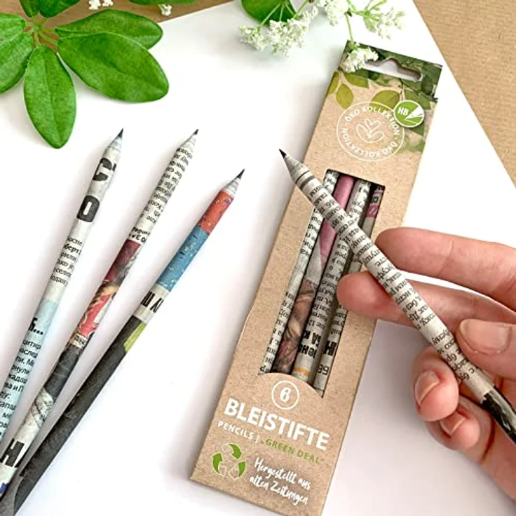 Stylex 26025, Bleistift Eco Collection aus alten Zeitungen, Härtegrad HB, 6er Set im Kartonetui, individuell gestaltete Stifte – Bild 3