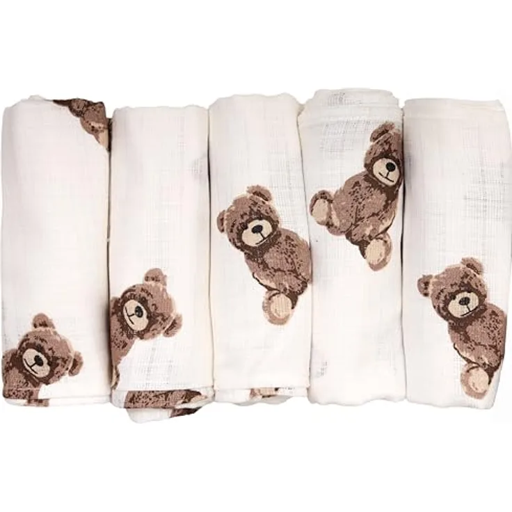 FENSILO Baby Mulltücher 5er Pack, 70x80 cm, 100% Baumwolle, schadstoffgeprüfte Spucktücher für Jungen und Mädchen, vielseitig einsetzbar