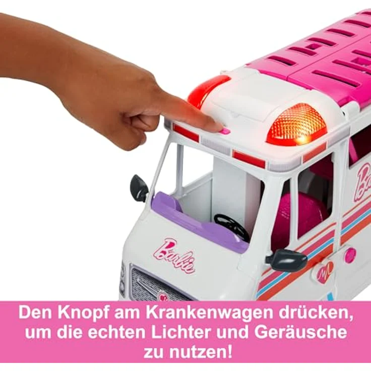 Barbie-Spielzeug, umbaubarer Krankenwagen und Klinik Spielset mit Licht, Geräuschen und mehr als 20 Zubehörteilen, 2-in-1-Krankenwagen, HKT79 – Bild 4