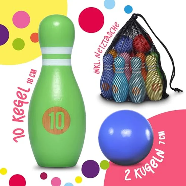Pink Papaya XL Kegelspiel für Kinder, 12-teiliges Bowling Set aus FSC-zertifiziertem Holz, Indoor & Outdoor Spielzeug, fördert Motorik und Teamgeist – Bild 5