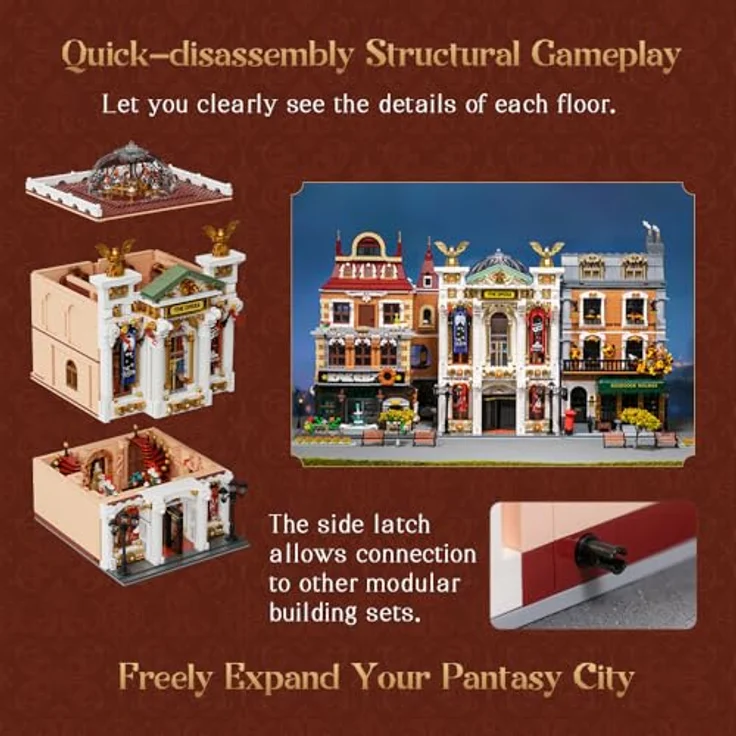 Pantasy The Opera, Klemmbaustein-Set mit 3518 Teilen, historische Theaterarchitektur, 5 Minifiguren, drehbare Türen und Wendeltreppen – Bild 6