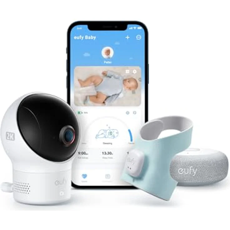 eufy Baby S340 Smart Sock Babyphone, 2,4 GHz WLAN, 2K-Kamera, Schlaf- und Vitaldatenüberwachung, KI-Weinerkennung, Schwenk- & Neigefunktion, ohne monatliche Gebühren – Bild 1