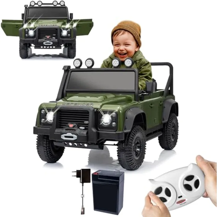 JAMARA Ride-on Land Rover Defender 110 SVX, Elektroauto für Kinder ab 3 Jahren, 2,4GHz Fernsteuerung, LED-Lichter, Bluetooth-Musik, Lithium-Ionen-Akku 12,6V, Gaspedal, schlüsselloser Start