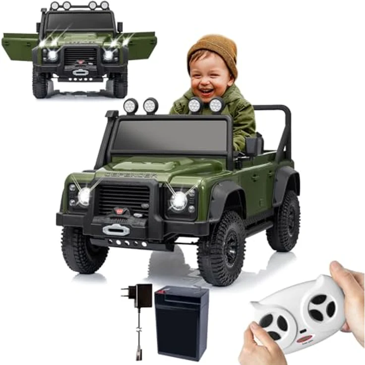 JAMARA Ride-on Land Rover Defender 110 SVX, Elektroauto für Kinder ab 3 Jahren, 2,4GHz Fernsteuerung, LED-Lichter, Bluetooth-Musik, Lithium-Ionen-Akku 12,6V, Gaspedal, schlüsselloser Start – Bild 1