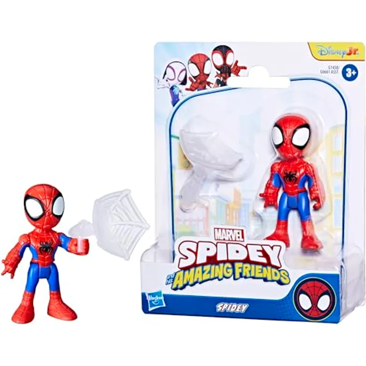 Spidey and his Amazing Friends Spidey ACSRY, 7,6 cm bewegliche Action-Figur mit abnehmbarem Netz-Accessoire, Rot, Blau, Grün