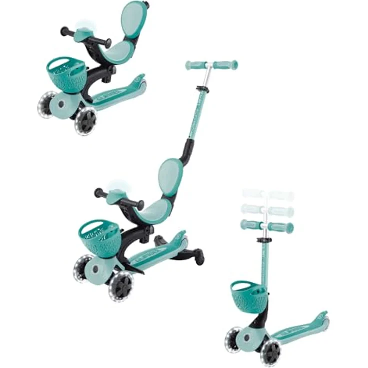 Globber GO-UP BABY 360 LIGHTS petrol-hellblau Scooter mit Leuchtrollen und Leuchtmodul – Bild 1
