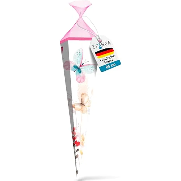 itenga Schultüte 85cm Schmetterling 6eckig - Verstärkte Zuckertüte für Mädchen zur Einschulung, modernes Design – Bild 1