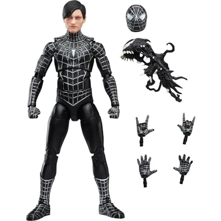 Marvel Legends Series Spider-Man 3, Action-Figur im schwarzen Spider-Man Anzug mit 6 Accessoires, 15 cm Höhe, über 20 Bewegungspunkte