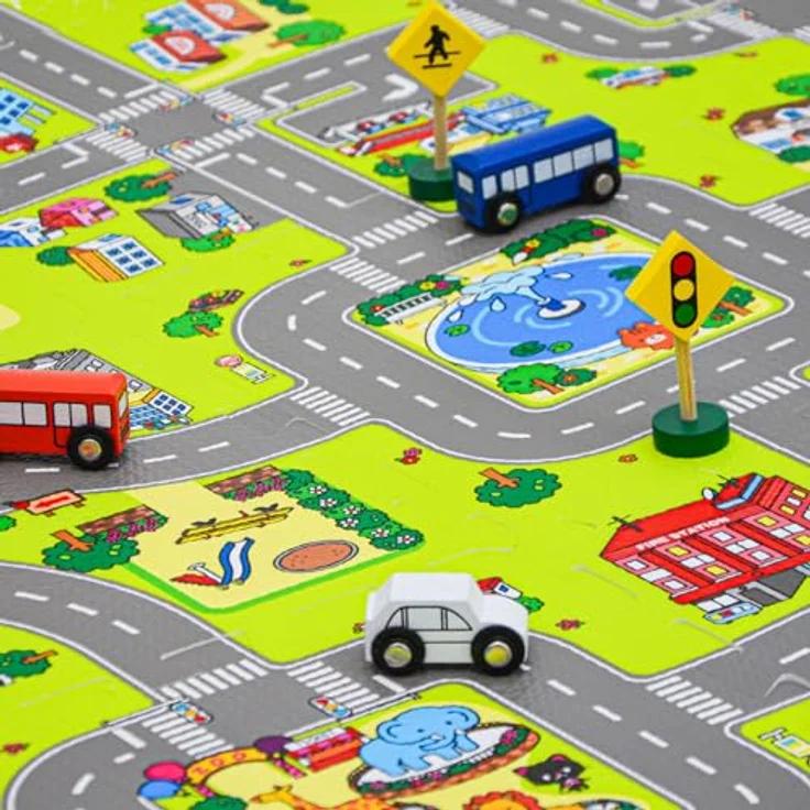 LittleTom 9 Teile Puzzlematte Straße für Kinder - 30x30 Indoor & Outdoor - Spielzeug Autostrasse Puzzle - Spielteppich Straße Spielmatte Auto Kinderteppich - ANTIALLERGENE OBERFLÄCHE – Bild 5