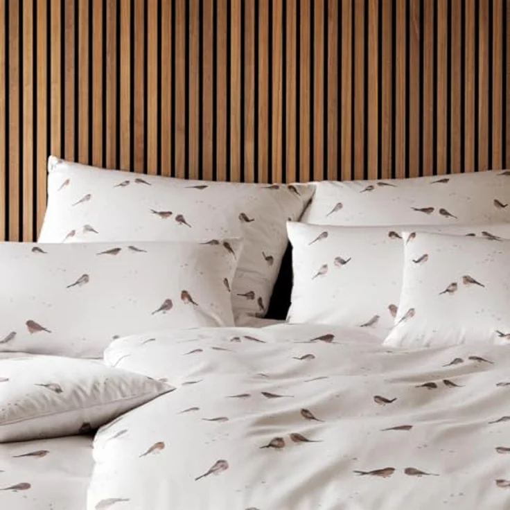 Elegante Mako-Satin Bettwäsche Rotkehlchen Natur 135 x 200 cm + 80 x 80 cm, Kinderbettwäsche mit niedlichen Vogelmotiven in Rot – Bild 3