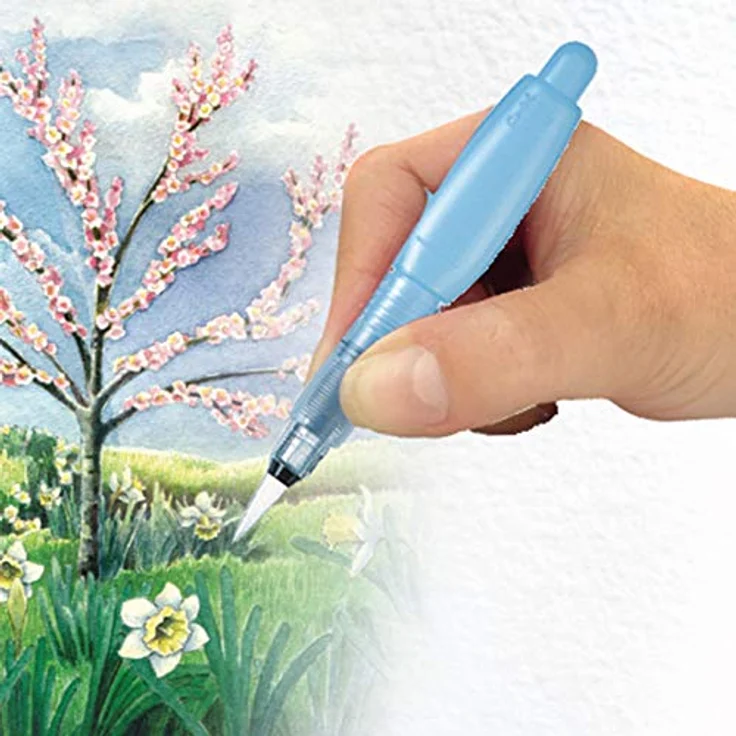 Pentel XFRH/1-B Aquash Wassertankpinsel, rund (breit) mit hochwertiger Nylon-Spitze, für Aquarell-Techniken und Brushlettering, ovale Form mit Schutzkappe – Bild 2