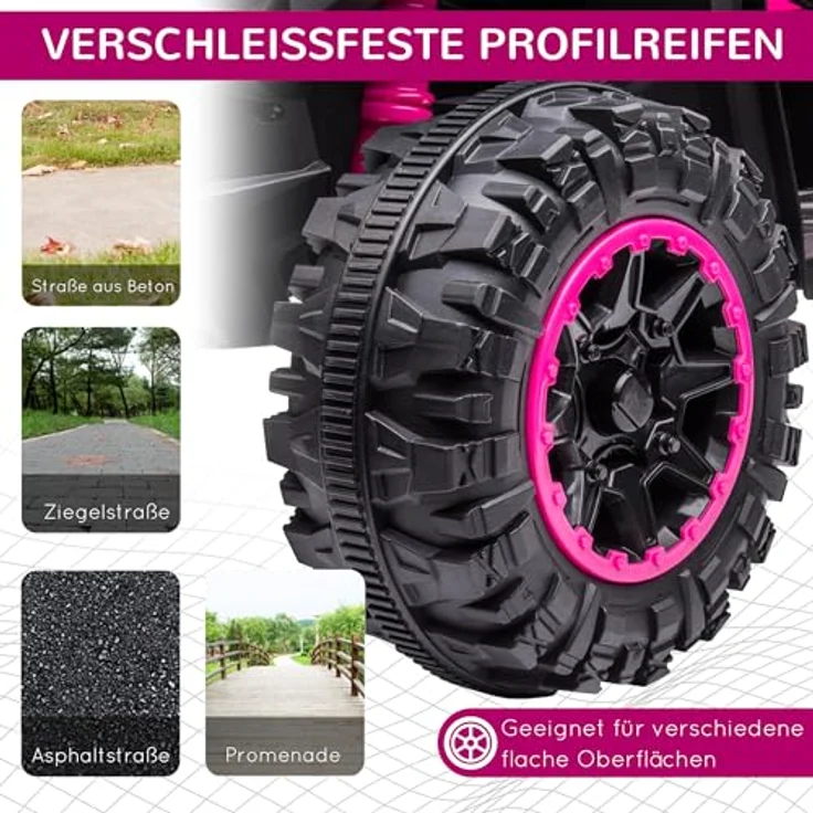 HOMCOM Elektro-Kinderquad mit USB-Anschluss, Kindermotorrad mit MP3-Musikplayer, Belastbarkeit 25 kg, für Kinder 3-5 Jahre, Rosa – Bild 4