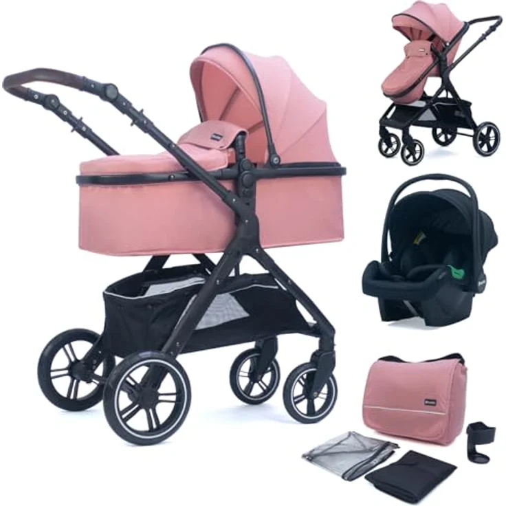Pixini 3in1 Kinderwagen Set Nelio schwarz/altrosa – Bild 1