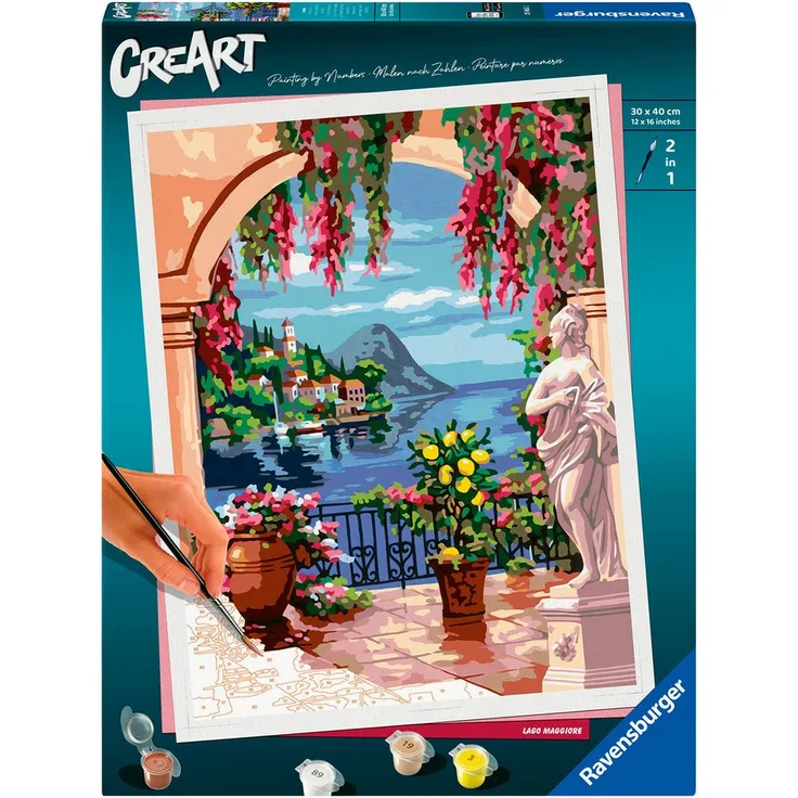 Ravensburger Malen nach Zahlen CreArt, Lago Maggiore, für Erwachsene, Made in Europe, Acrylfarben-Set