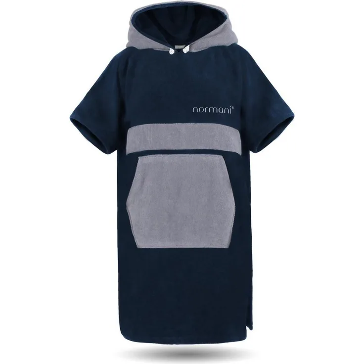 normani Badeponcho Bademantel Surfer Poncho, Kapuze, Schlupf, 100% saugfähige Baumwolle, Blau