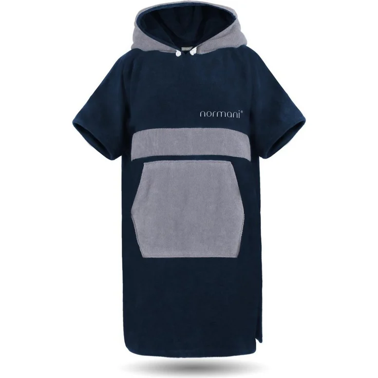 normani Badeponcho Bademantel Surfer Poncho, Kapuze, Schlupf, 100% saugfähige Baumwolle, Blau