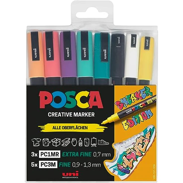 uni-ball 186827 - POSCA Marker Set Sneaker Stifte, 8er Etui, deckend auf hellen Oberflächen – Bild 1