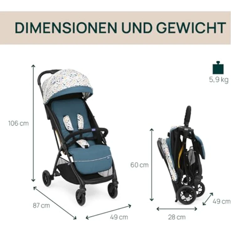 Chicco Glee Kinderwagen, 0-4 Jahre, Automatik- und Kompaktverschluss, Lichtschutzfaktor 50+, Regenschutz, 3-stufig verstellbare Rückenlehne, Beinauflage - Preisvergleich – Bild 3