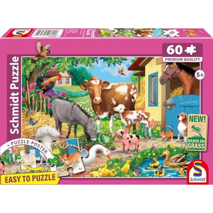Schmidt 56574 Bauernhof Tiere Kinderpuzzle, 60 Teile, pädagogisch wertvoll für Kinder ab 5 Jahren, inkl. Puzzleposter, 36,1 x 24,3 cm – Bild 1