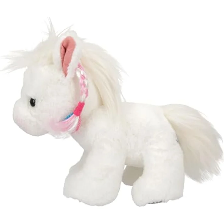 Depesche Miss Melody 12939, Kuscheltier Pferd in Weiß mit geflochtenem Zopf in Rosa und Blau, ca. 20 cm groß – Bild 3