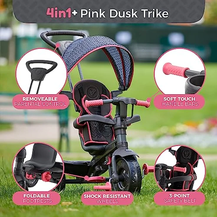 TP Toys 762 4 in 1 Deluxe Dreirad | 10 Monate bis 3 Jahre + | Rosa | Inklusive Gurt, Verstellbarer Sitz & Sonnendach – Bild 4