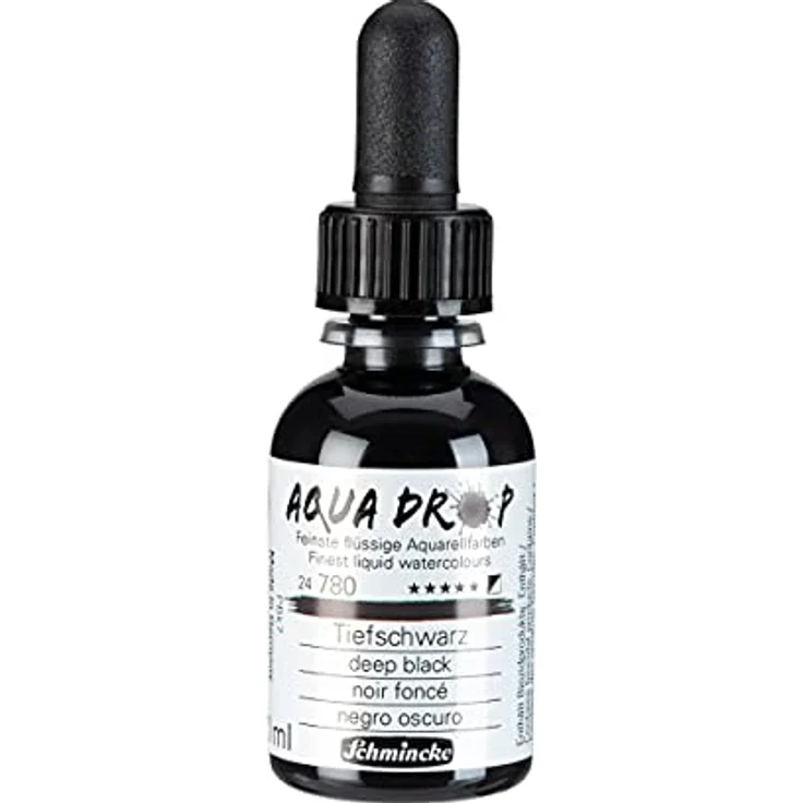 Schmincke AQUA DROP Aquarellfarbe, Tiefschwarz, 30 ml Pipettenflasche, pigmentbasiert, lichtecht für Aquarellmalerei und Urban Sketching – Bild 1