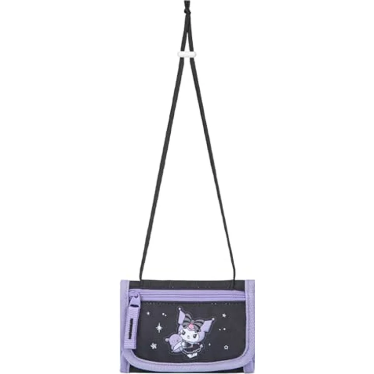 Baagl Brustbeutel Kinder Geldbörse Mädchen Mini - Kuromi Fortune Dream, mit verstellbarem Umhängeband und separater Münztasche, 14 × 10 cm, aus robustem recyceltem Polyester – Bild 4