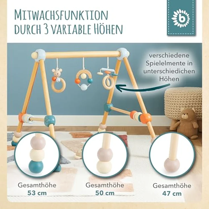 BIECO Baby Gym Bieco Spieltrapez höhenverstellbar Holzspielzeug Bär Design – Bild 4