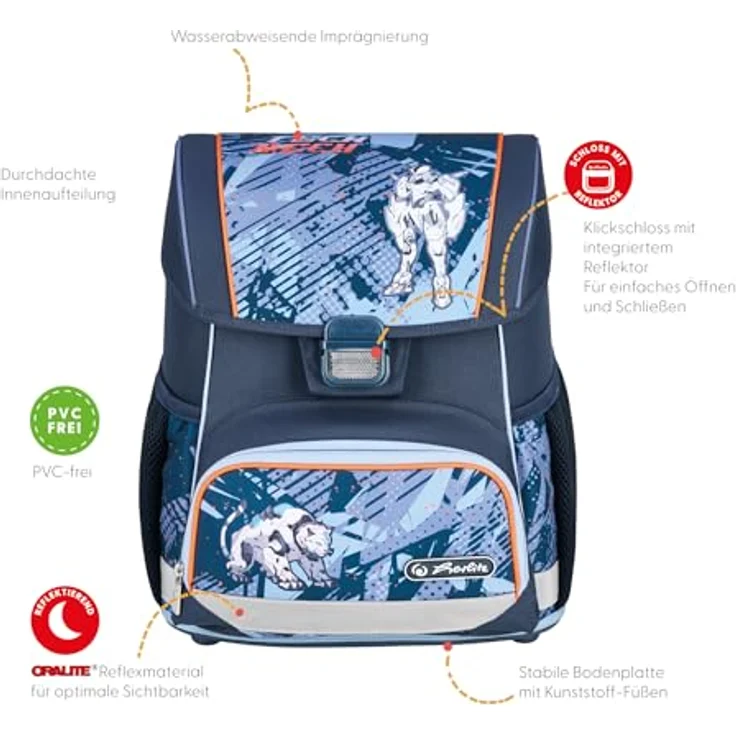 Herlitz Schulranzen Loop Plus, ergonomischer Schulranzen aus Polyester mit reflektierenden Elementen, 310x390x220mm, inkl. Pompon Schüleretui und Sportbeutel – Bild 9