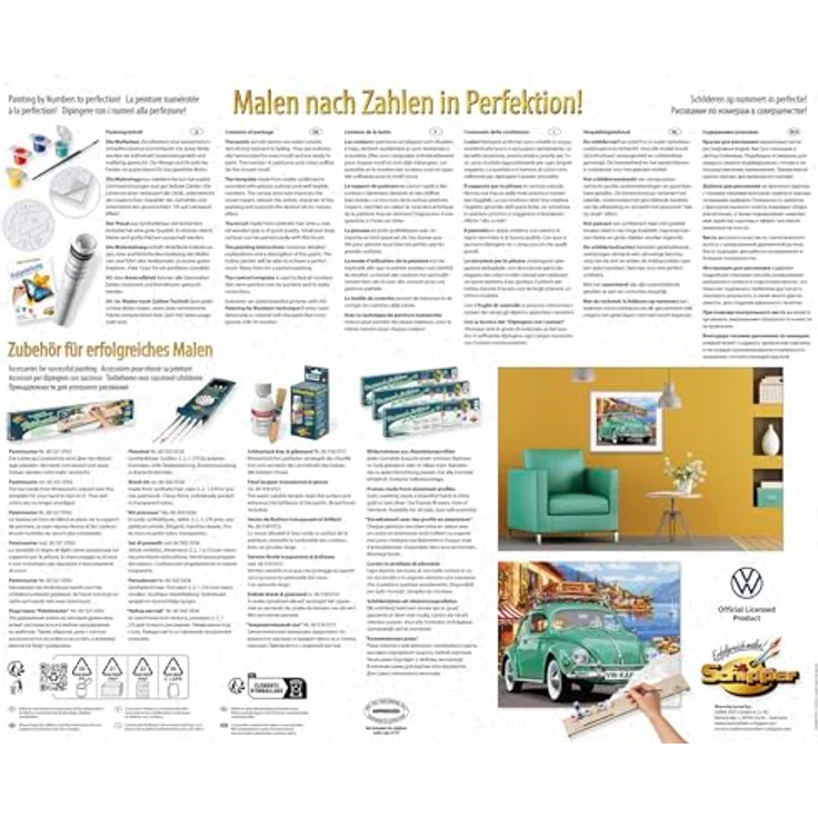 Schipper Malen nach Zahlen Meisterklasse Premium - Volkswagen Käfer, Made in Germany, Maltafel 40 x 50 cm mit vorgemischten Acrylfarben – Bild 2