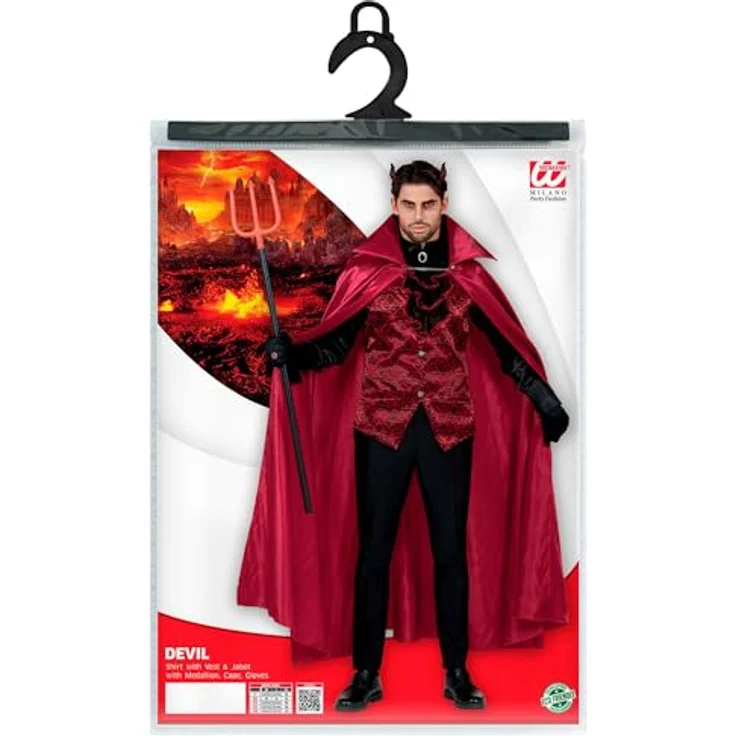 Widmann Kostüm Teufel, Schwarz-Rot, inkl. Hemd mit Weste, Jabot, Umhang und Handschuhen, Größe L – Bild 5