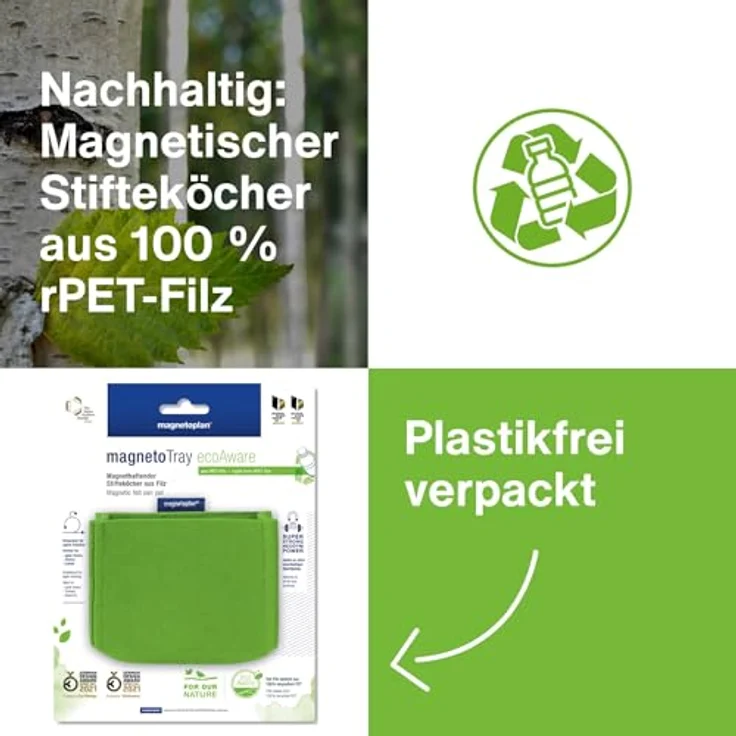 magnetoplan Stiftehalter magnetoTray medium, magnetisch, aus recyceltem PET-Filz, grün, 13 x 6 x 10 cm – Bild 5