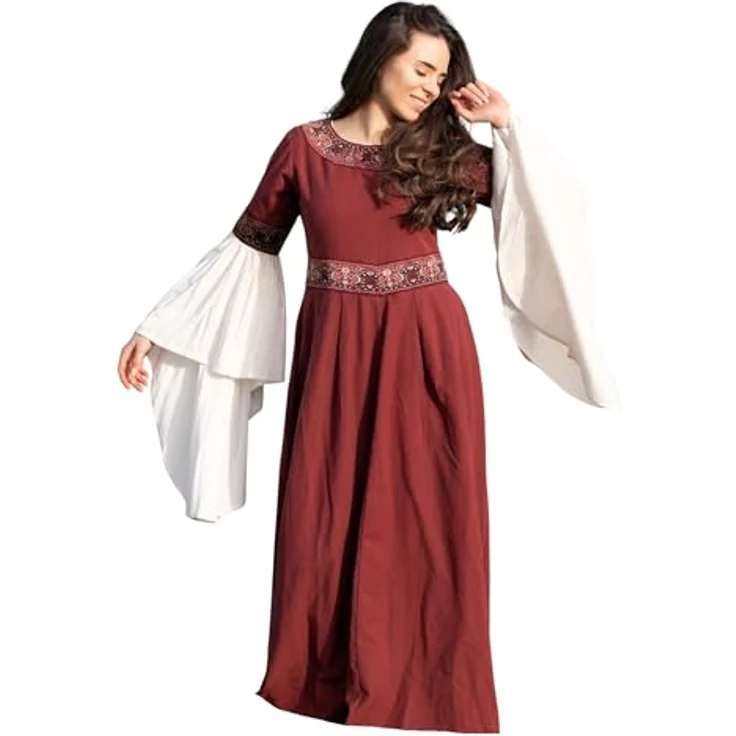 Leonardo Carbone® Damen Kleid Yala, Mittelalter Kostüm mit Stickerei und Schnürung, 100% Baumwolle, rot, Größe S – Bild 1