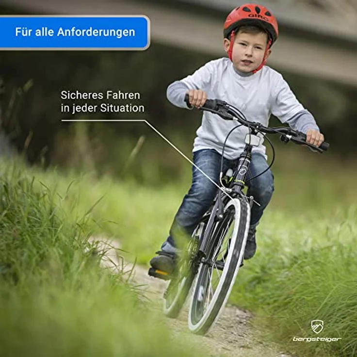 Bergsteiger Kansas 20, 24 Zoll Kinderfahrrad, Shimano 6 Gang-Schaltung, Mountainbike mit Weißwandbereifung, Jungen- und Mädchen-Fahrrad, geeignet für 6-11 Jahre, 110-130 cm, blau – Bild 2