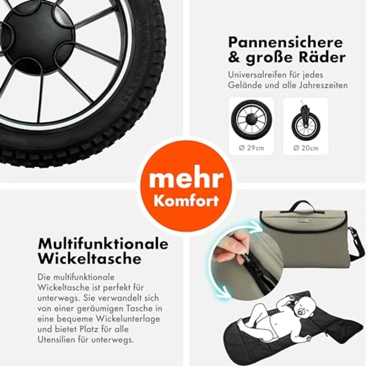 Daliya® FLEXI-PRO M 3-in-1 Kinderwagen & Buggy mit i-Size Babyschale, leichten Aluminiumrahmen, großen Einkaufskorb und einhändig abnehmbarer Babywanne, schwarz – Bild 9
