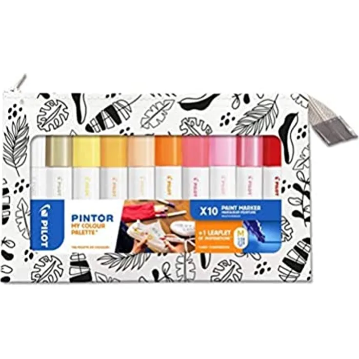 PILOT PINTOR Kreativmarker My Colour Palette – 10 Stück in M – warme Farben – Farbmarker-Stifte für DIY-Projekte, für fast alle Oberflächen, schnell trocknend und gut deckend