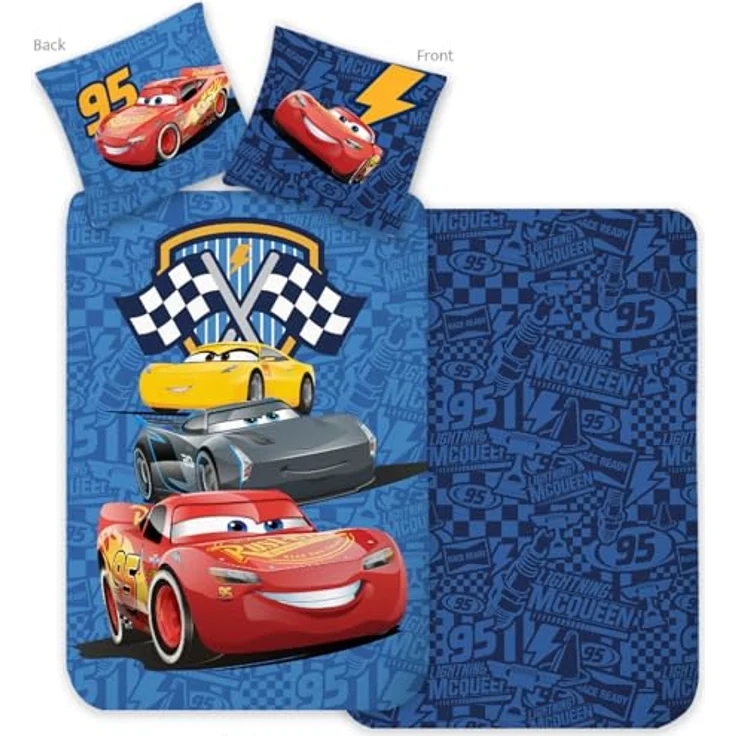 BrandMac Cars Racing Crew Wende Bettwäsche Set 2 TLG, 135 x 200 cm, 100% Baumwolle, Öko Tex 100, maschinenwaschbar – Bild 1