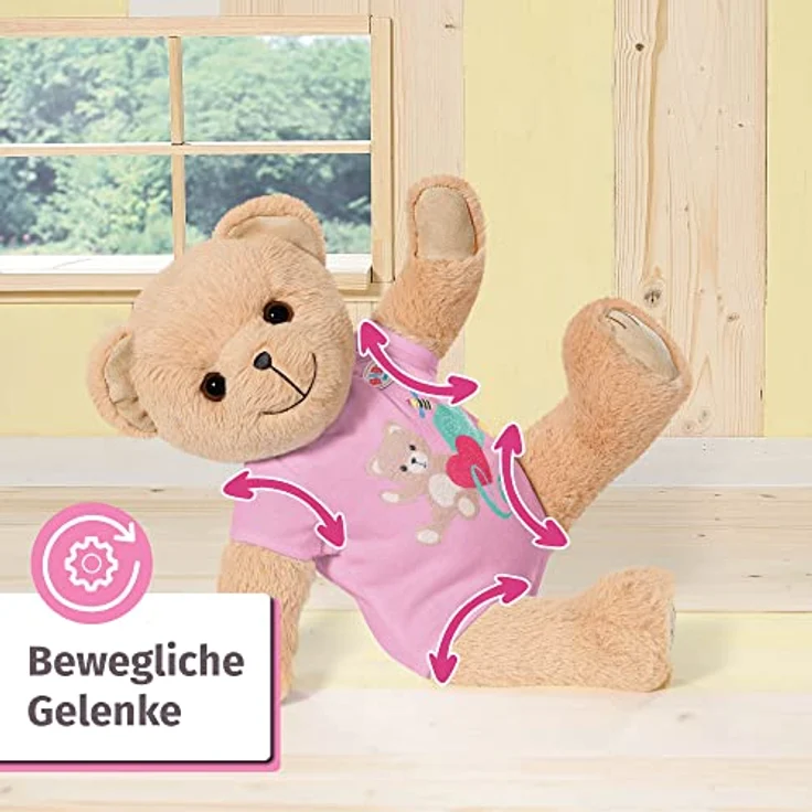 Zapf Creation 835586 BABY born Bär pink mit pinkem Strampler- Teddybär Kuscheltier, bewegliche Arme und Beine, drehbarer Kopf, waschbar per Handwäsche, mit Freundschaftsbuch und Stickerbogen. – Bild 3
