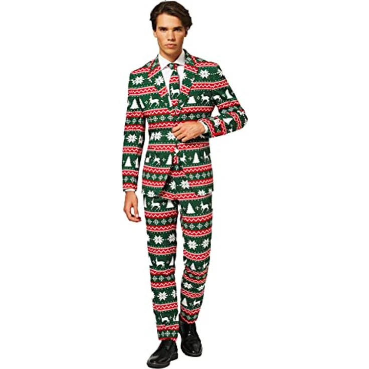 OppoSuits Festive Green, Dreiteiliger Anzug mit festlichem Design, slim-fit Schnitt, inklusive Jacket, Hose und Krawatte – Bild 1
