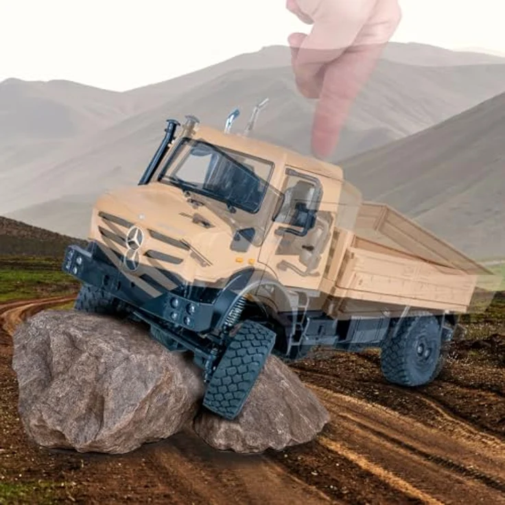 Jamara Kids Mercedes-Benz Unimog U5023, Ferngesteuertes Modellfahrzeug im Maßstab 1:14, beige, mit 2,4 GHz Steuerung und robustem Li-Ion-Akku (900 mAh) – Bild 6