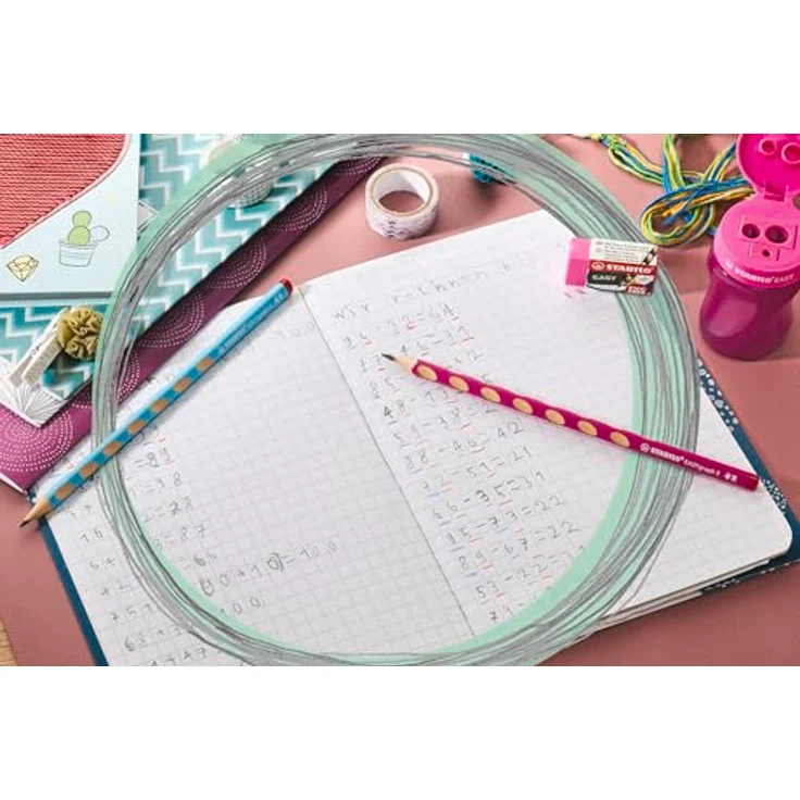 STABILO EASYgraph S, Schmaler Dreikant-Bleistift für Rechtshänder, ergonomisch mit rutschfesten Griffmulden, 2er Pack, grün, Härtegrad HB – Bild 5
