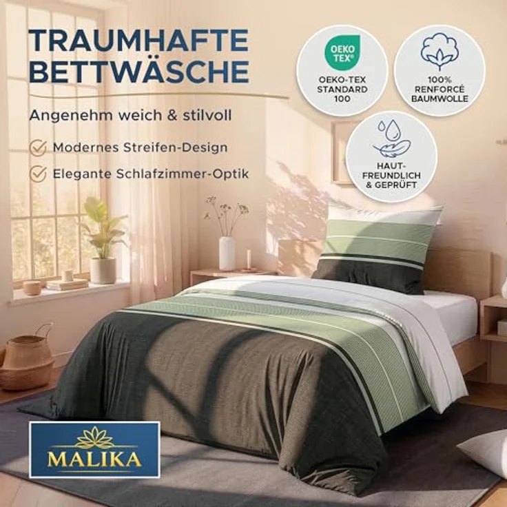 MALIKA Bettwäsche Set 155x220cm, Renforcé Baumwolle, rot, Oeko-TEX, mit Reißverschluss, für Allergiker geeignet – Bild 2