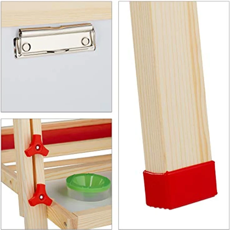 relaxdays Standtafel Kinder mit Whiteboard, höhenverstellbar, natur/weiß/grün, 3in1 Kreidetafel und Kinderstaffelei – Bild 8