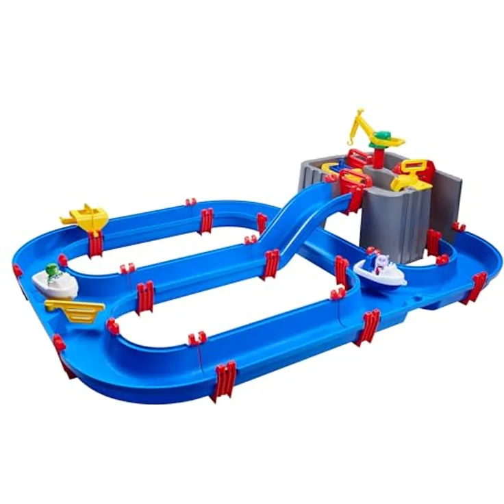 Aquaplay AquaPlay Harbour Wasserbahn, Wasserstraßen-Spielset mit Staubecken, Pumpe, Schleusen und Kran, Made in Germany