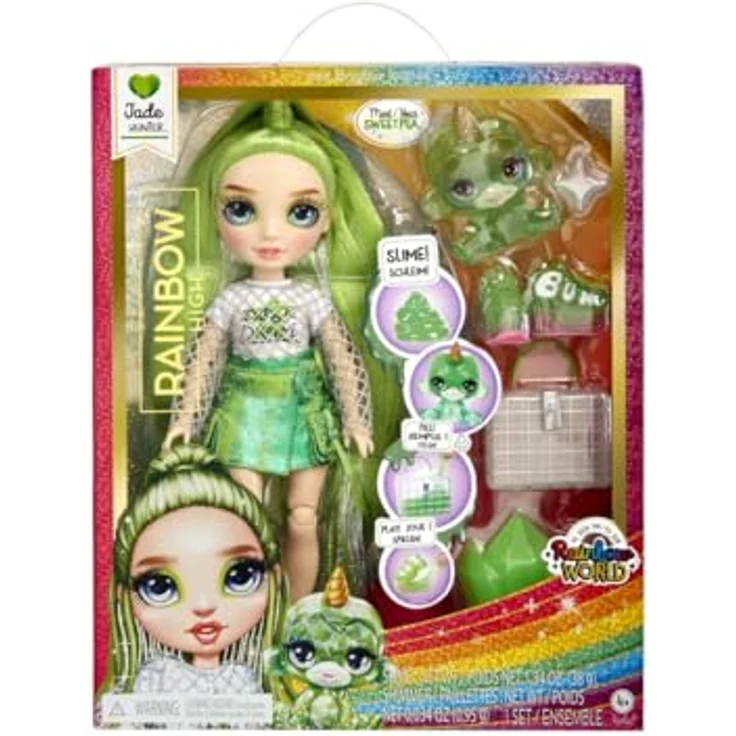 Rainbow High Anziehpuppe Classic Rainbow Fashion Doll- Jade (green), mit funkelndem, glänzendem Haustier und magischem Glitzerschleim - Preisvergleich – Bild 2