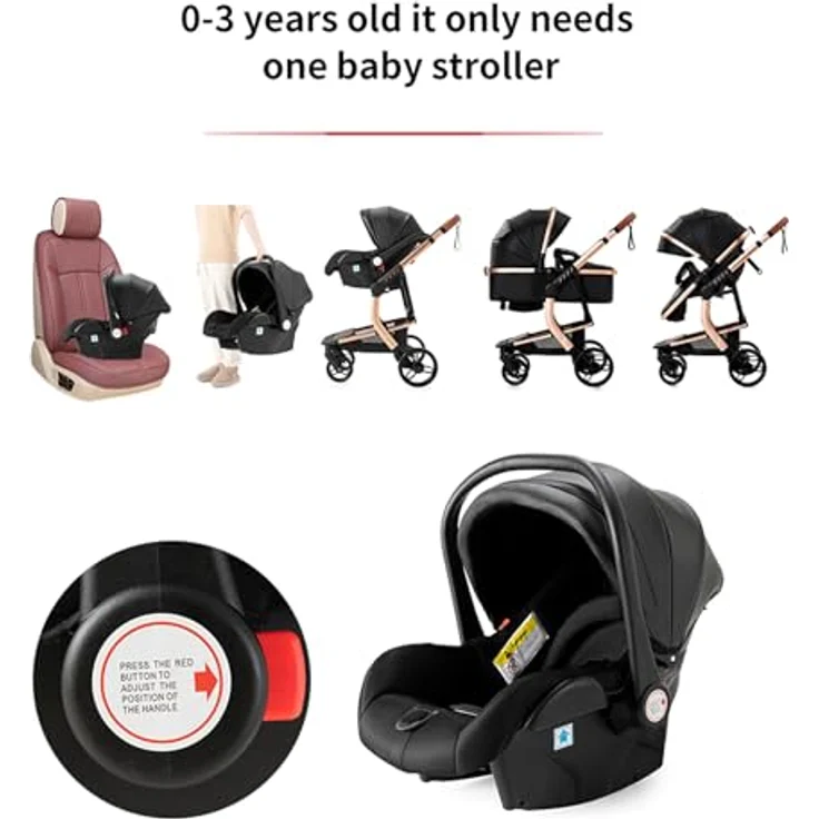 3 in 1 Kombikinderwagen Kinderwagen 3-in-1 Dreirad Lauflernhilfe Hochlandschaft Kinderwagen Faltbarer Kinderwagen Babywagen Babywagen für Baby 0-36 Monate (khaki 518) – Bild 10