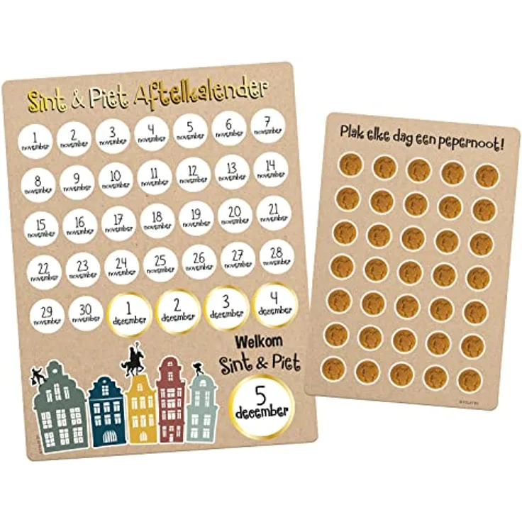 Folat Countdown-Kalender 'Welkom Sint & Piet', Mehrfarbig, 35 Sticker, FSC-zertifiziert, für Nikolaus