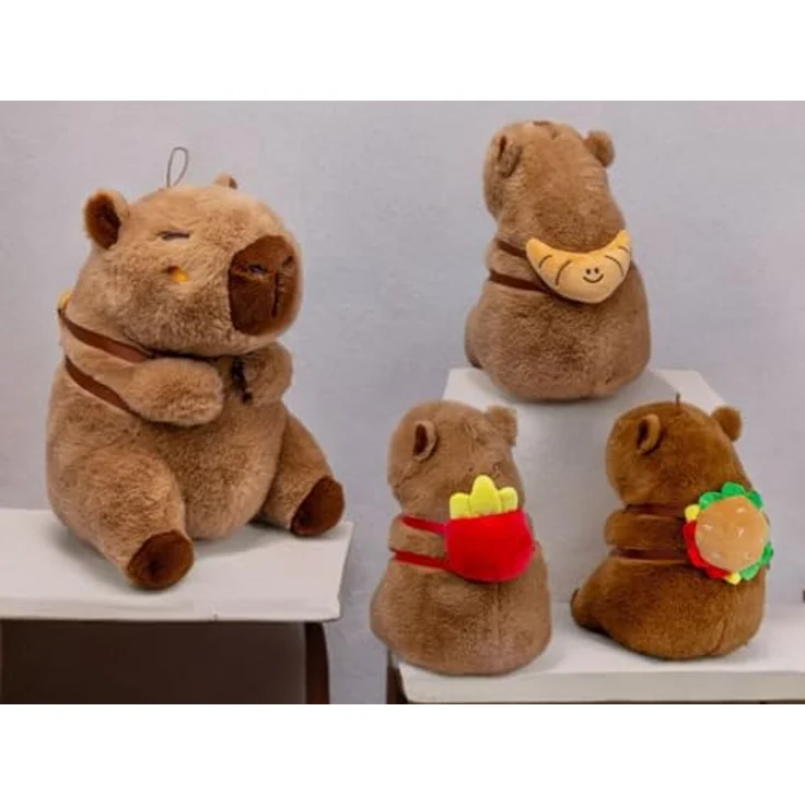 Soma Capybara Kuscheltier, braun, Plüschfigur 35 cm mit Snackrucksack Croissant, extra weiches Fellmaterial – Bild 4