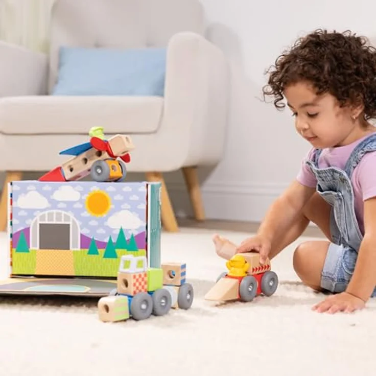Melissa & Doug Blockables Building Set Vehicles, 18-teiliges Holzspielzeug mit Fahrzeug-Bausteinen und Zubehör für kreative Spielmöglichkeiten – Bild 9