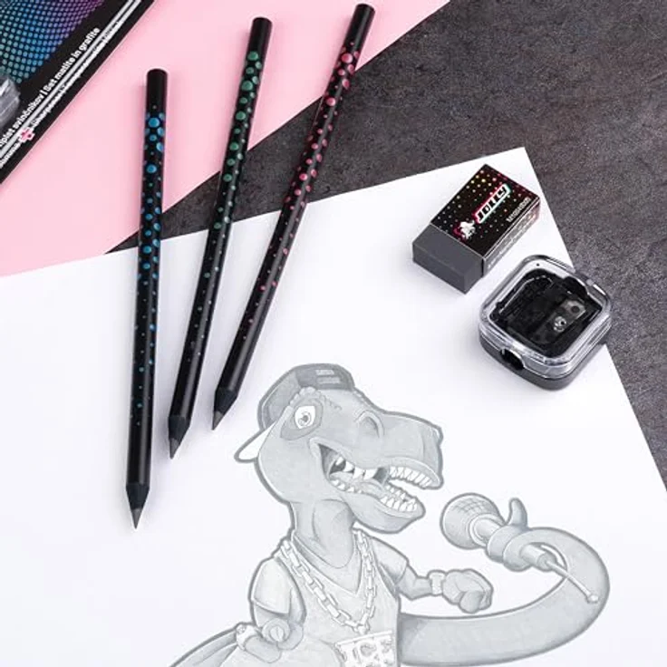 JOLLY Next Generation Graphit Set 3 Graphitstifte HB Schwarzes Holz mit Radierer und Spitzer – Bild 5